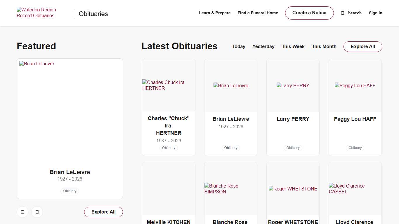 Obituaries Waterloo Region Record