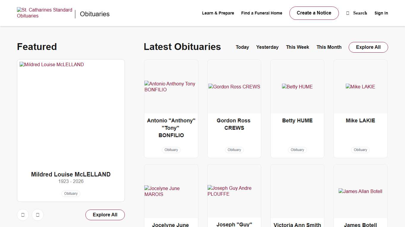 Obituaries St. Catharines Standard